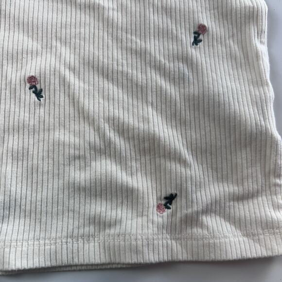 American Eagle Womens Ivory Pink Floral Embroidered Large Shirt Short Sleeve - Picture 5 of 12